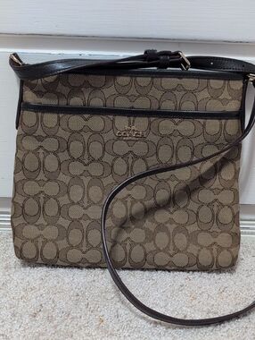 Coach Large Signature CC Outline Shoulder Crossbody File Bag Khaki/Mahogany